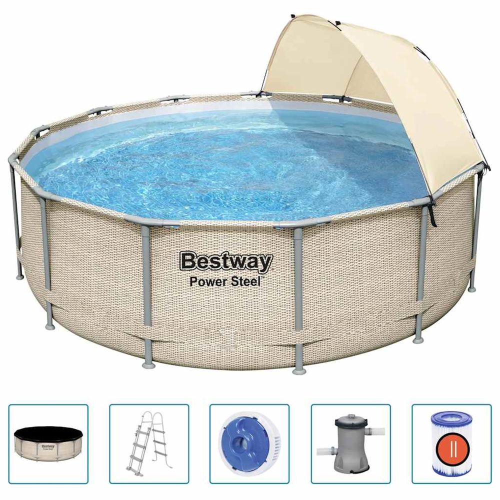 Ensemble de piscine avec auvent power steel 396x107 cm