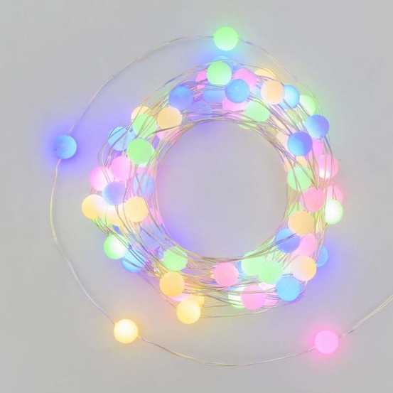 Guirlande lumineuse mini sphère 10m 100 micro led multicolore câble métallique argenté ip44 lotti