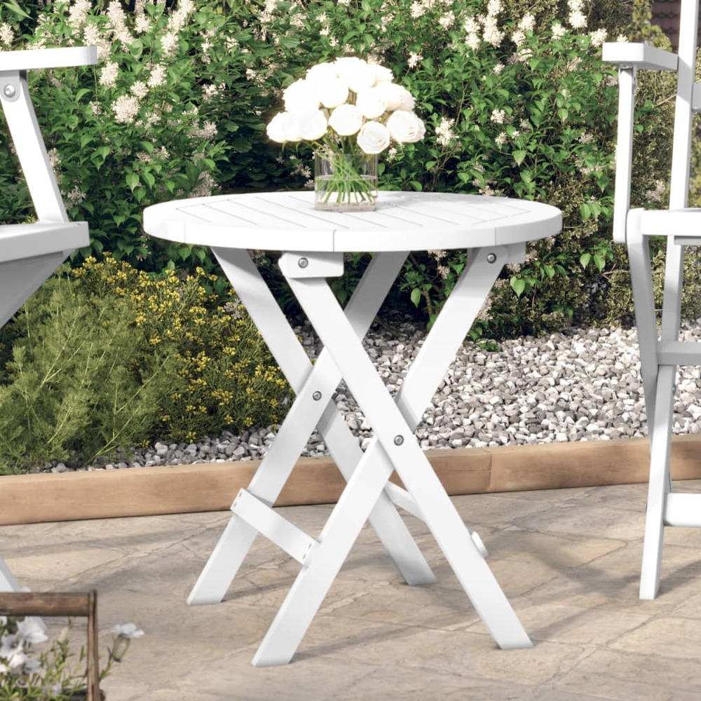 Table pliable de jardin blanc ø 46 cm bois d'acacia solide