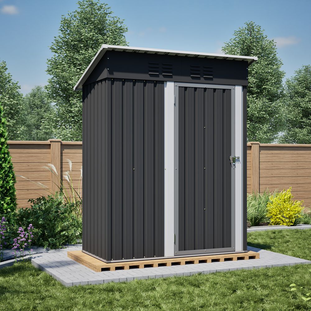 Abri de jardin métal 152 x 84 x 182 cm noir avec porte verrouillable rangement extérieur - comfortxl outdoor living
