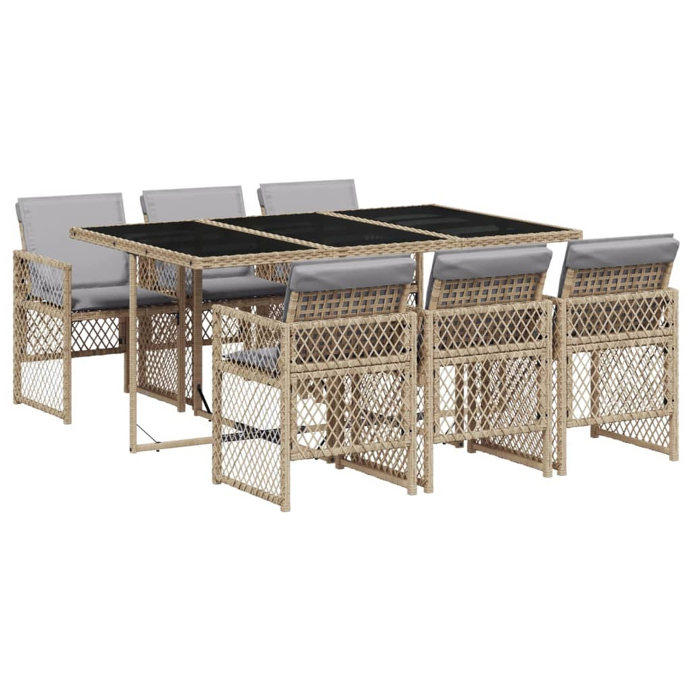 Ensemble à manger de jardin et coussins 7 pcs beige poly rotin