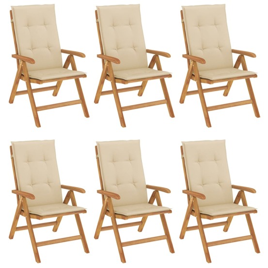 Chaises de jardin inclinables et coussins lot de 6 bois teck