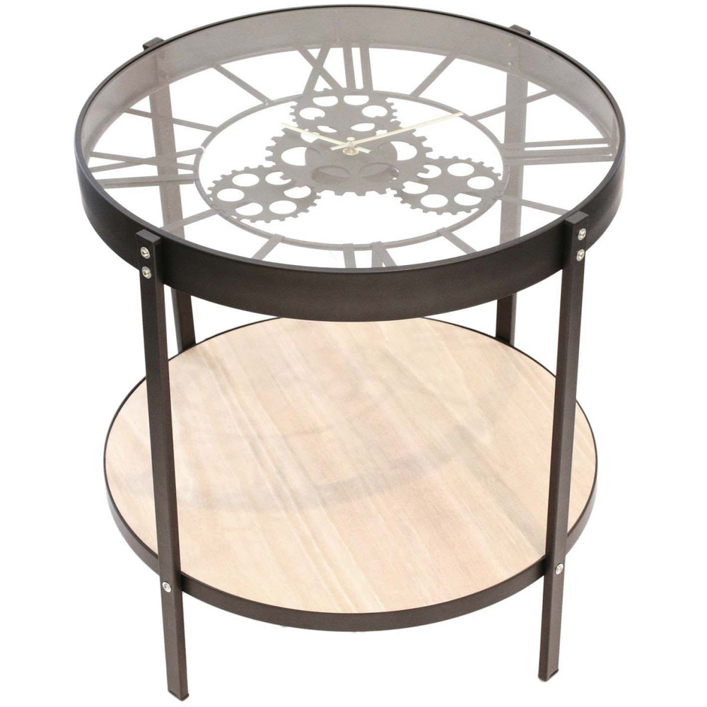 Table d'appoint en métal et bois horloge 50 cm