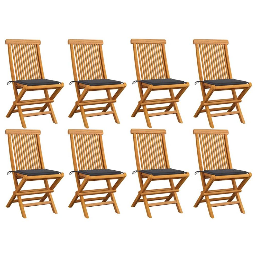 Chaises de jardin avec coussins anthracite lot de 8 teck massif