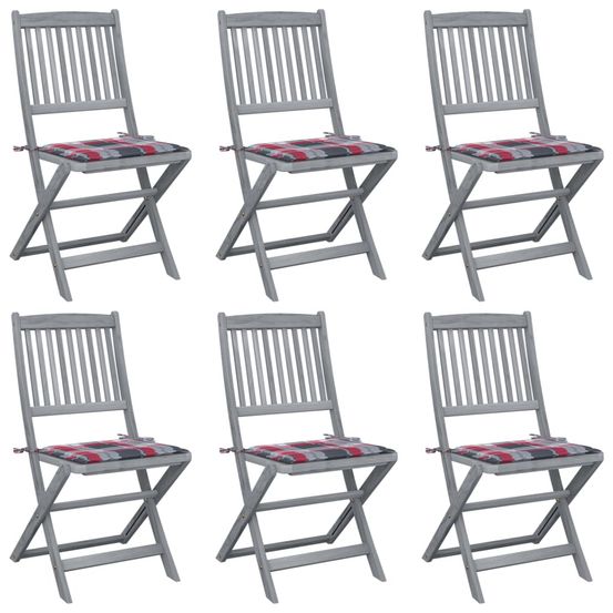 Chaises pliantes 6 pièces avec coussins en bois d'acacia massif