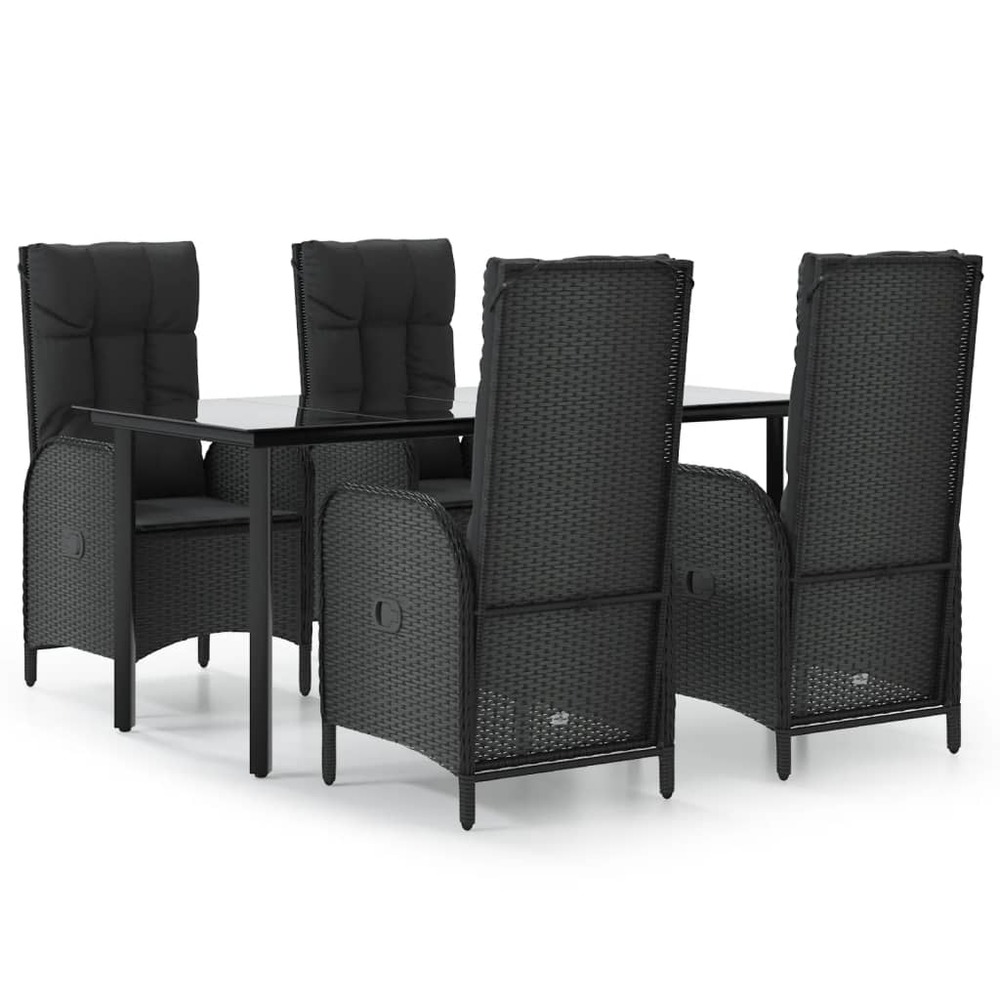 Ensemble à manger de jardin coussins 5pcs noir résine tressée