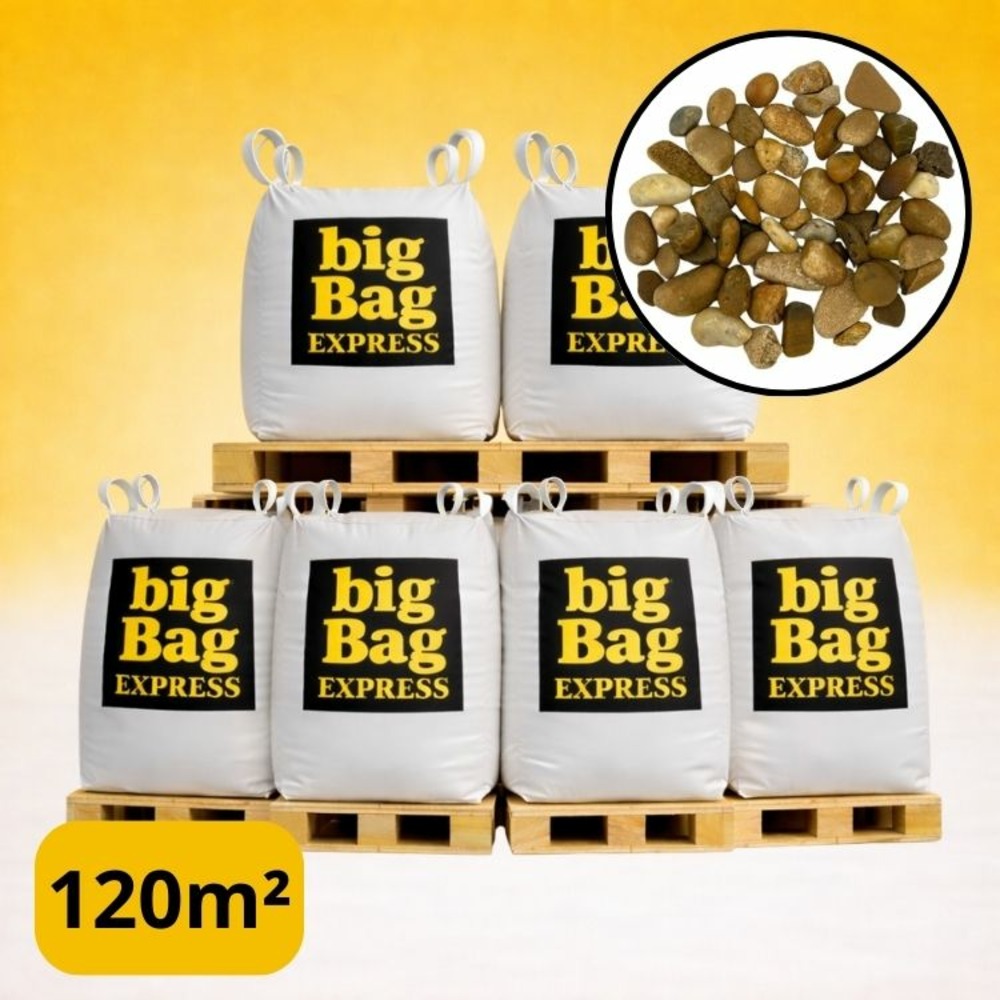 Pack 6 x big bag de +/- 1,5t ≃ 120m² galet ou gravier roulé jaune caramel ø 8/16 mm - livraison premium