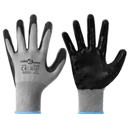 Gants de travail 24 pcs gris et noir 9 / l polyester