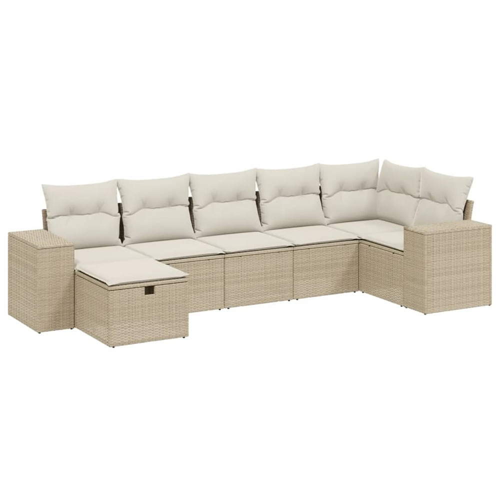 Salon de jardin avec coussins 7 pcs beige résine tressée