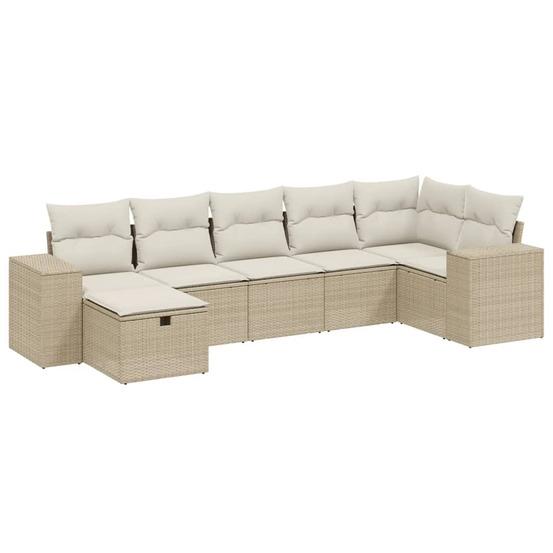 Salon de jardin avec coussins 7 pcs beige résine tressée