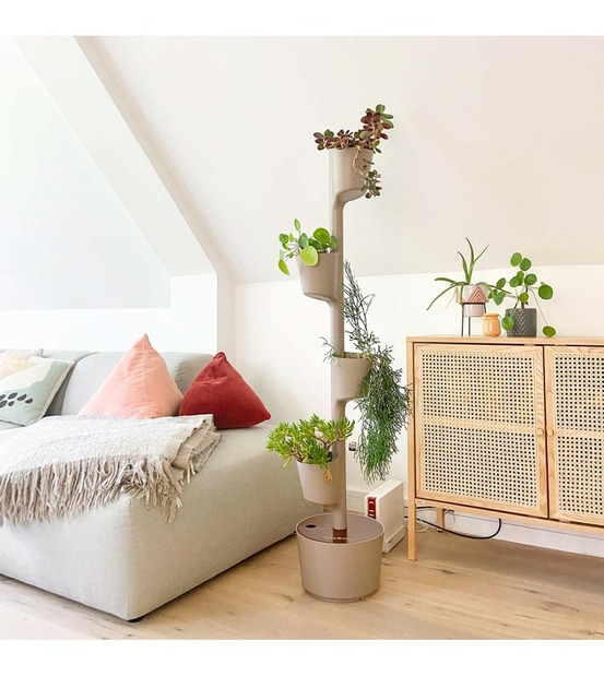 Jardinière verticale citysens, couleur écorce, avec 4 pots, smart kit et bois teka.