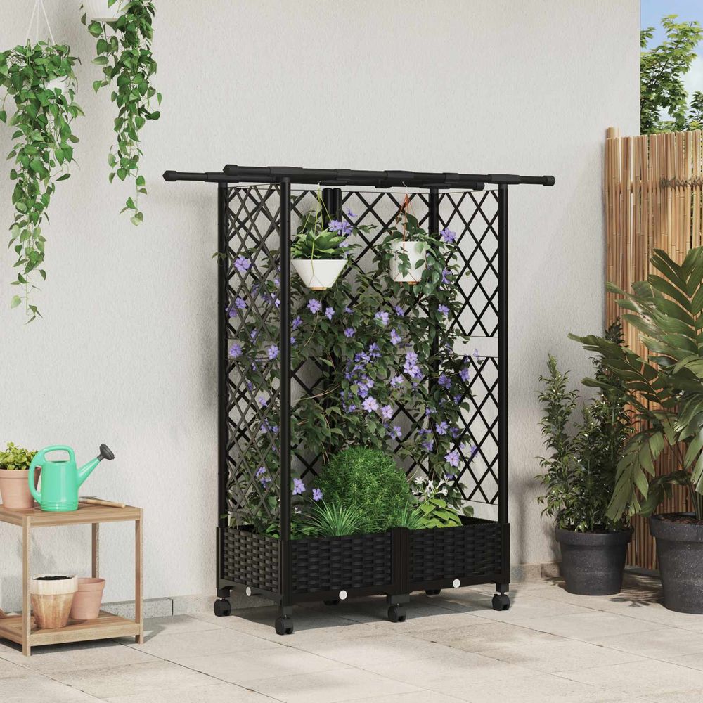 Potager surélevé polypropylène plantes grimpantes avec toit et treillis 124x40x127cm noir