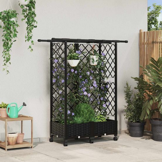 Potager surélevé polypropylène plantes grimpantes avec toit et treillis 124x40x127cm noir