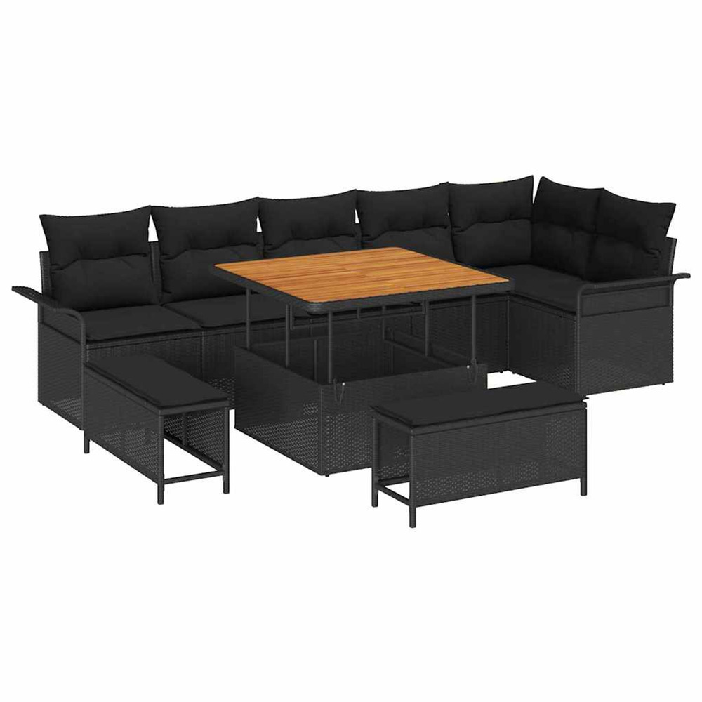 Ensemble de canapé de jardin avec coussin 9 pcs noir polyrotin