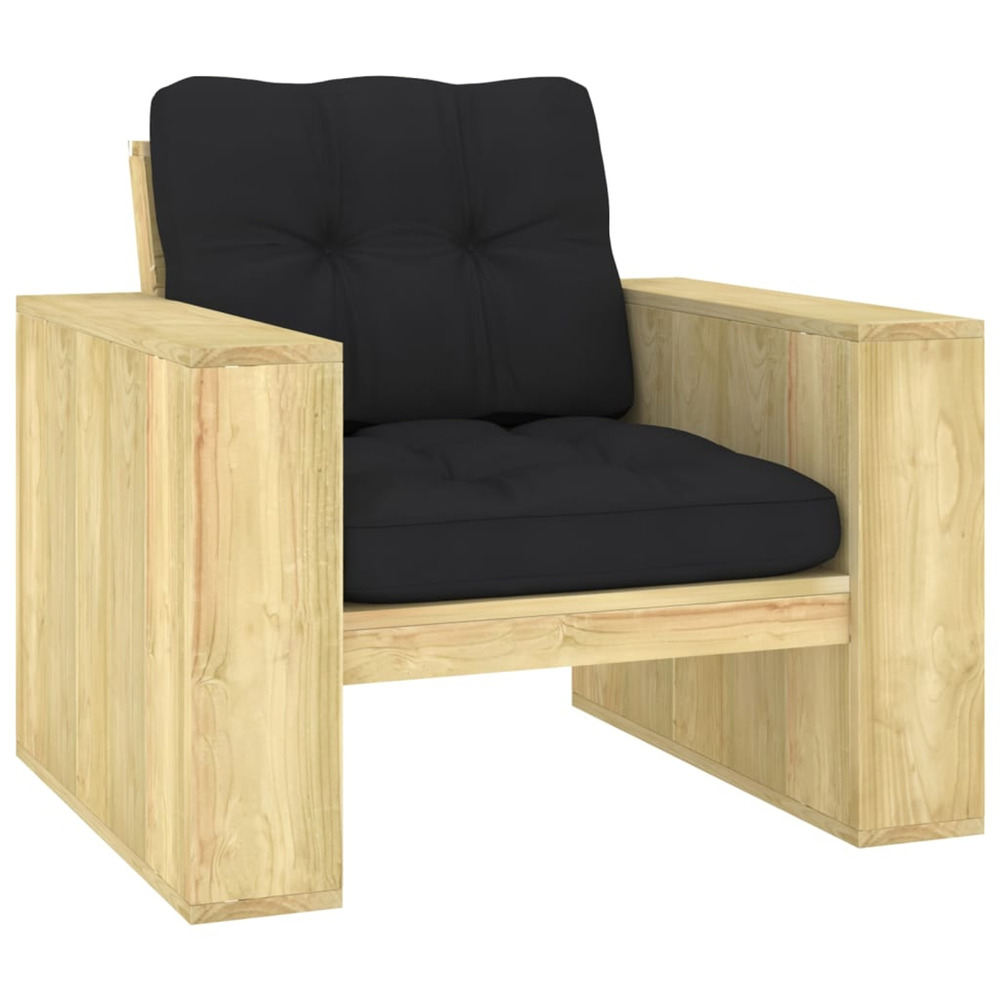 Chaise de jardin avec coussins noir bois de pin imprégné
