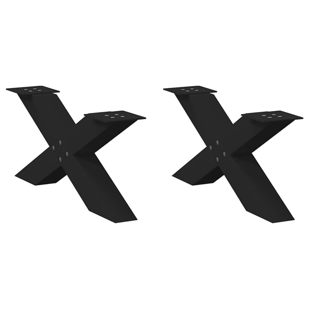 Pieds de table basse en forme de x, 2 pièces, noir, 70 x (30-31) cm, acier