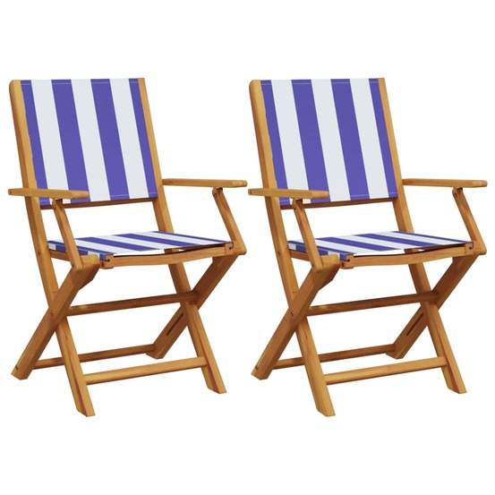 Chaises de jardin lot de 2 bleu/blanc bois acacia massif tissu