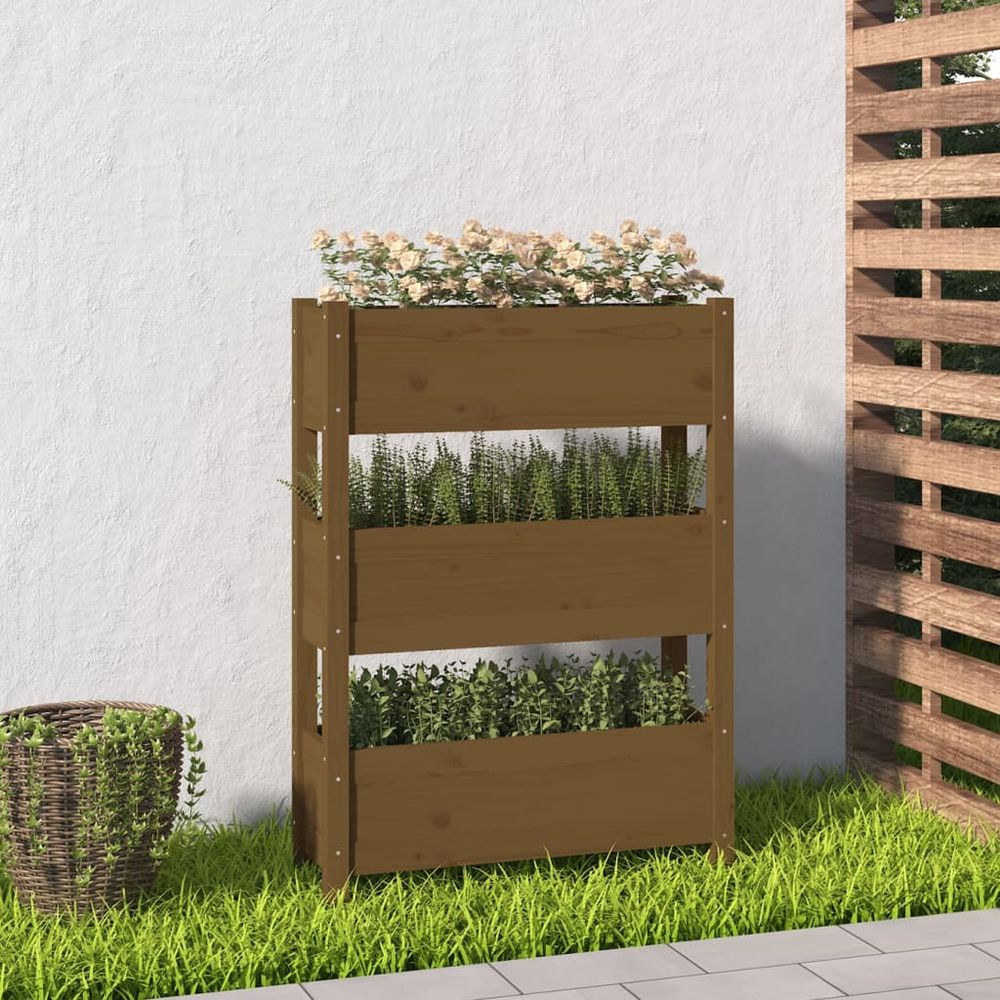 Jardinière verticale 3 bacs en bois de pin balcon 77 cm marron miel