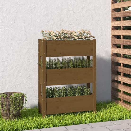 Jardinière verticale 3 bacs en bois de pin balcon 77 cm marron miel