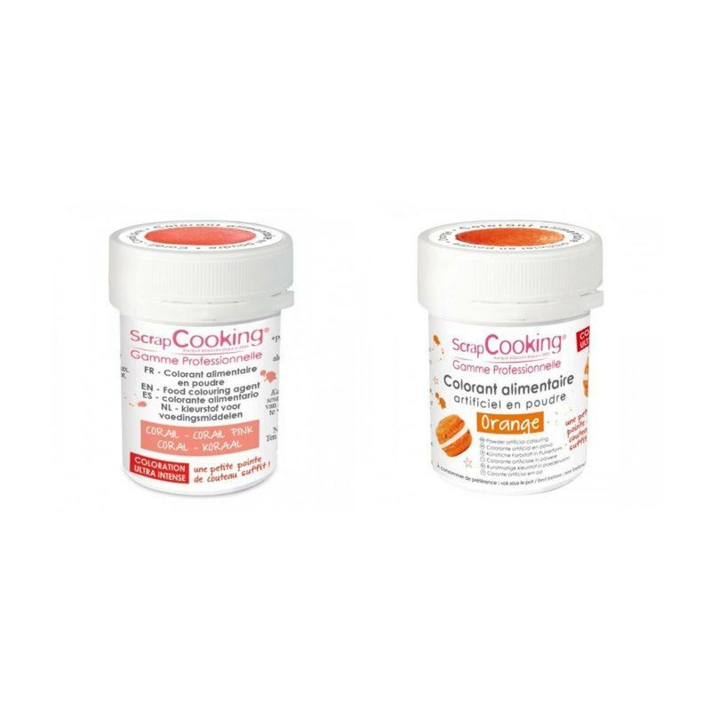 2 colorants alimentaires en poudre - corail-orange