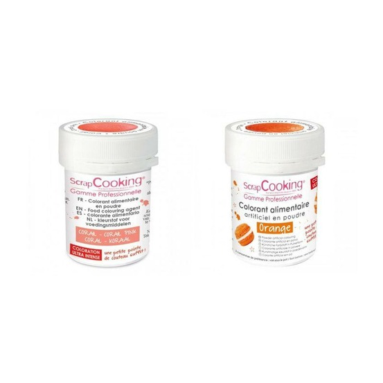 2 colorants alimentaires en poudre - corail-orange