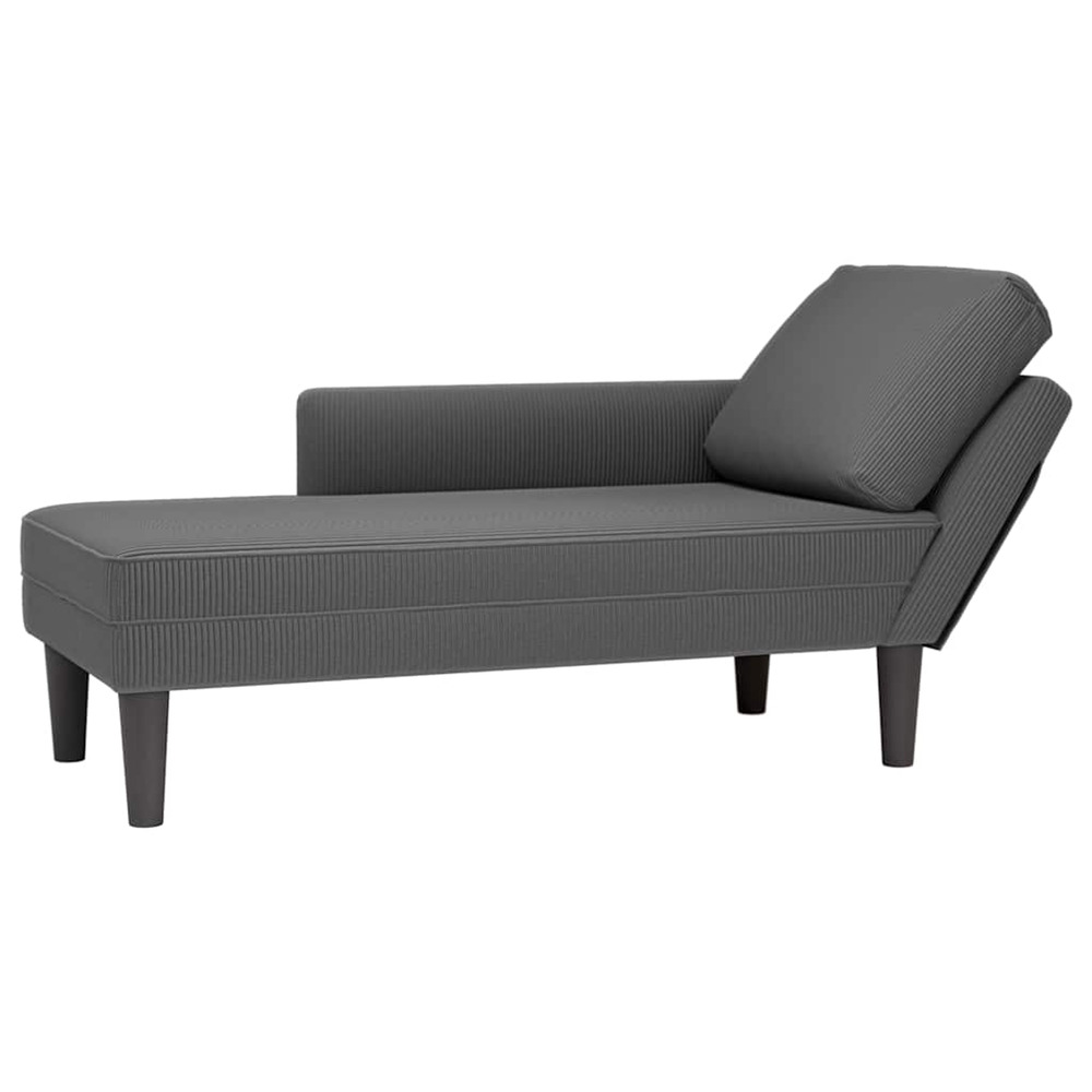 Chaise longue avec coussin gris foncé tissu en velours côtelé bain de soleil