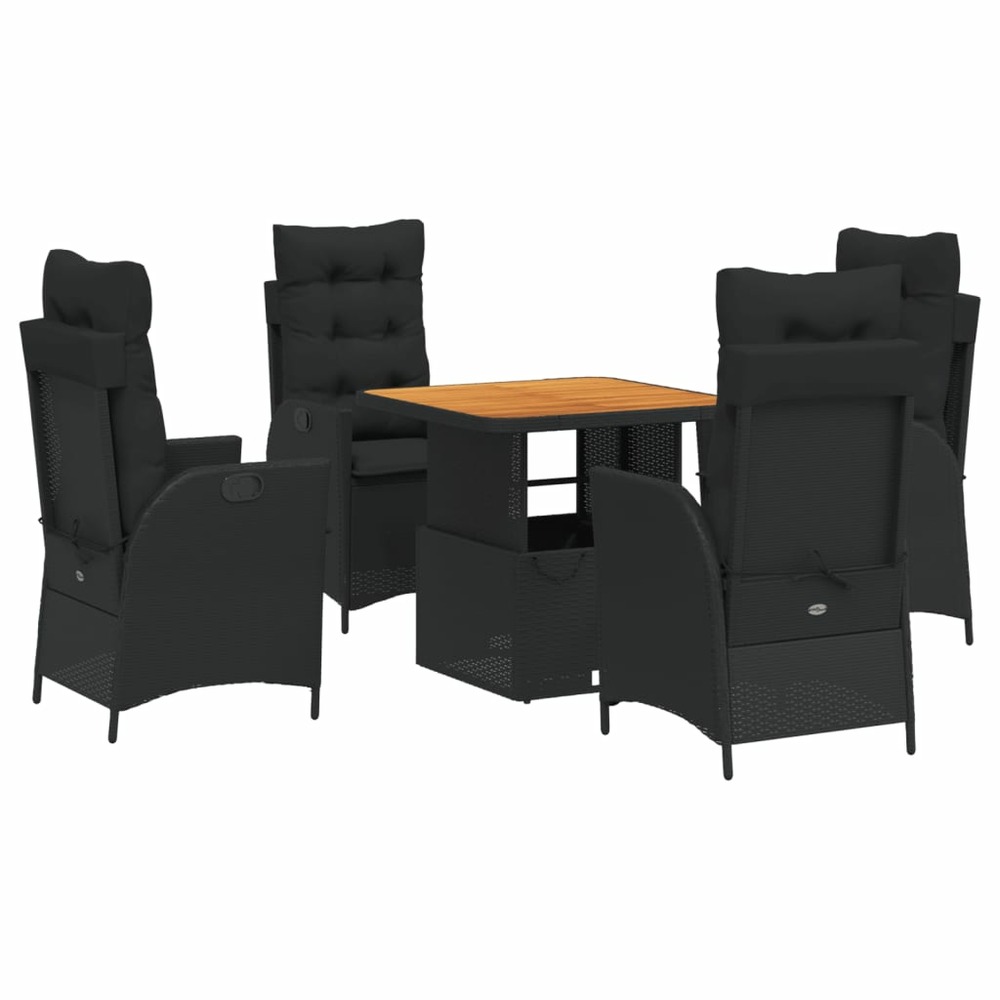 Ensemble à manger de jardin coussins 5pcs noir résine tressée