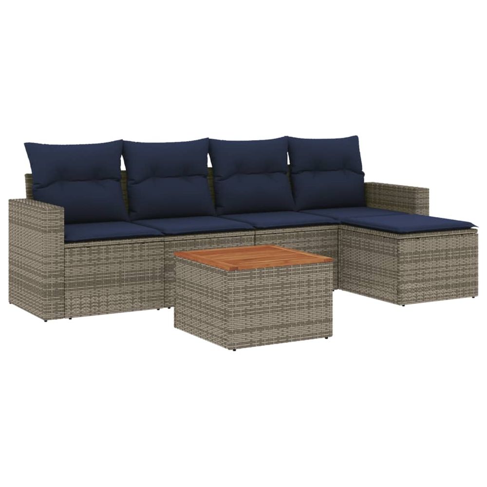Ensemble de canapé de jardin 6 pcs avec coussins gris résine tressée