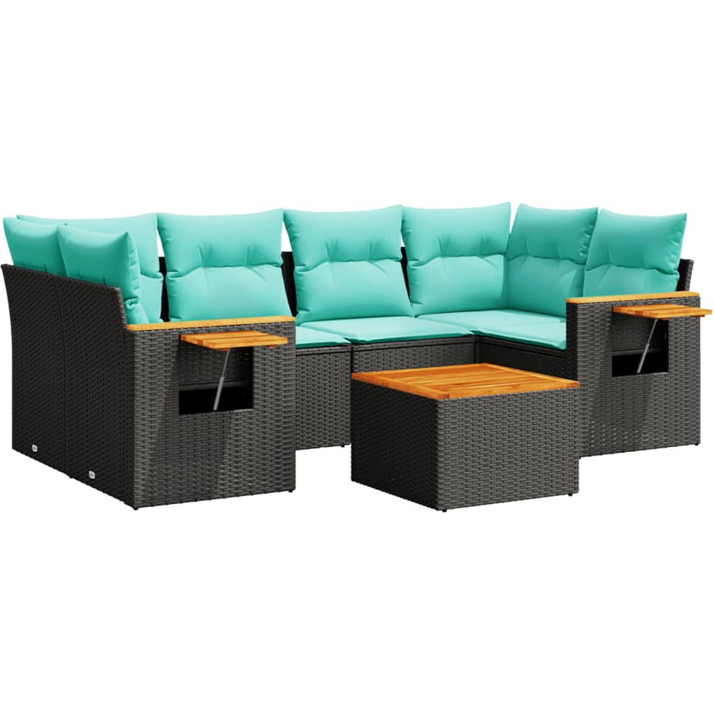 Salon de jardin 7 pcs avec coussins noir résine tressée