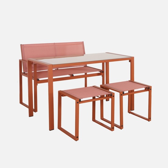 Table de jardin encastrable acier et textilène + 4 assises 125cm - tavena