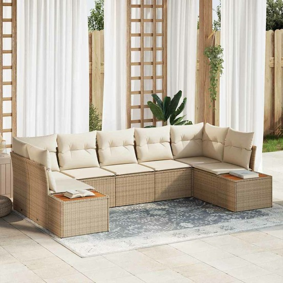 Ensemble de canapé de jardin avec coussin 7 pcs beige polyrotin