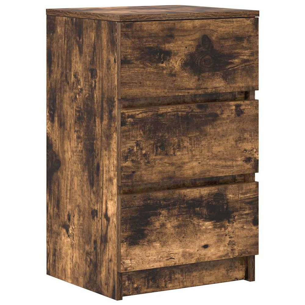 Table de chevet avec 3 tiroirs chêne fumé 39x35x65 cm