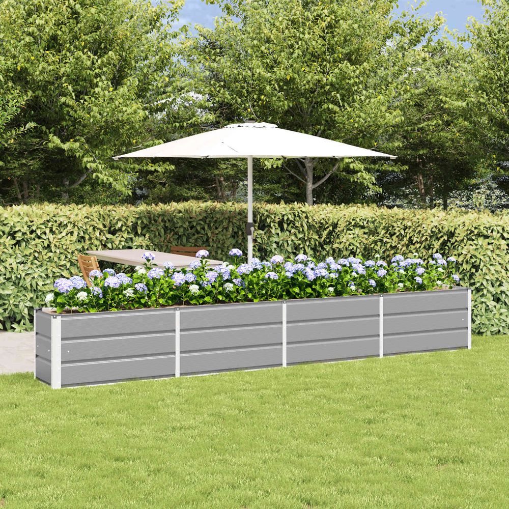 Jardinière xxl en acier 320 cm pour bordure de jardin ou terrasse 320x40x45 cm gris clair