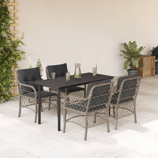 Ensemble à manger de jardin et coussins 5 pcs gris clair rotin