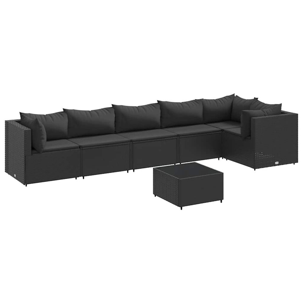 Salon de jardin 7 pcs avec coussins noir résine tressée