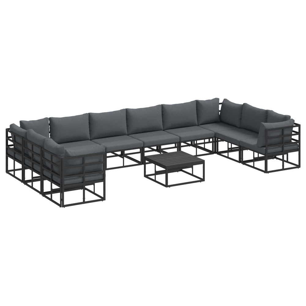 Ensemble de canapé de jardin avec coussin 11 pcs noir aluminium