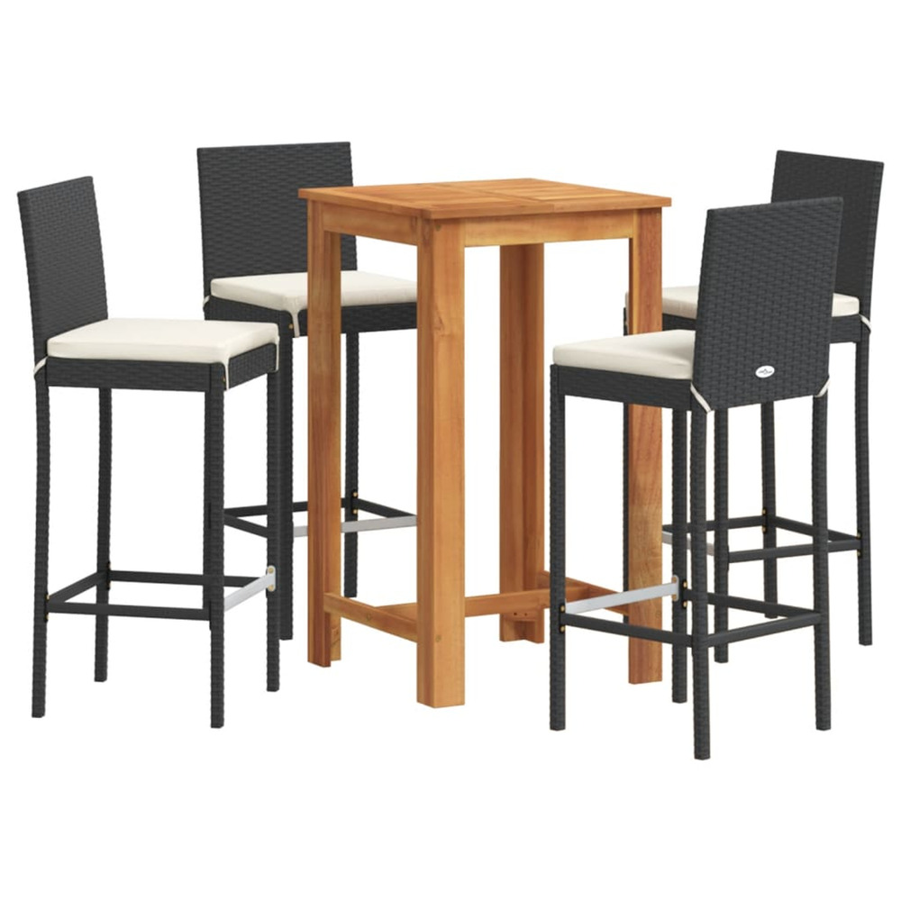 Ensemble de bar de jardin 5 pcs noir bois massif acacia rotin