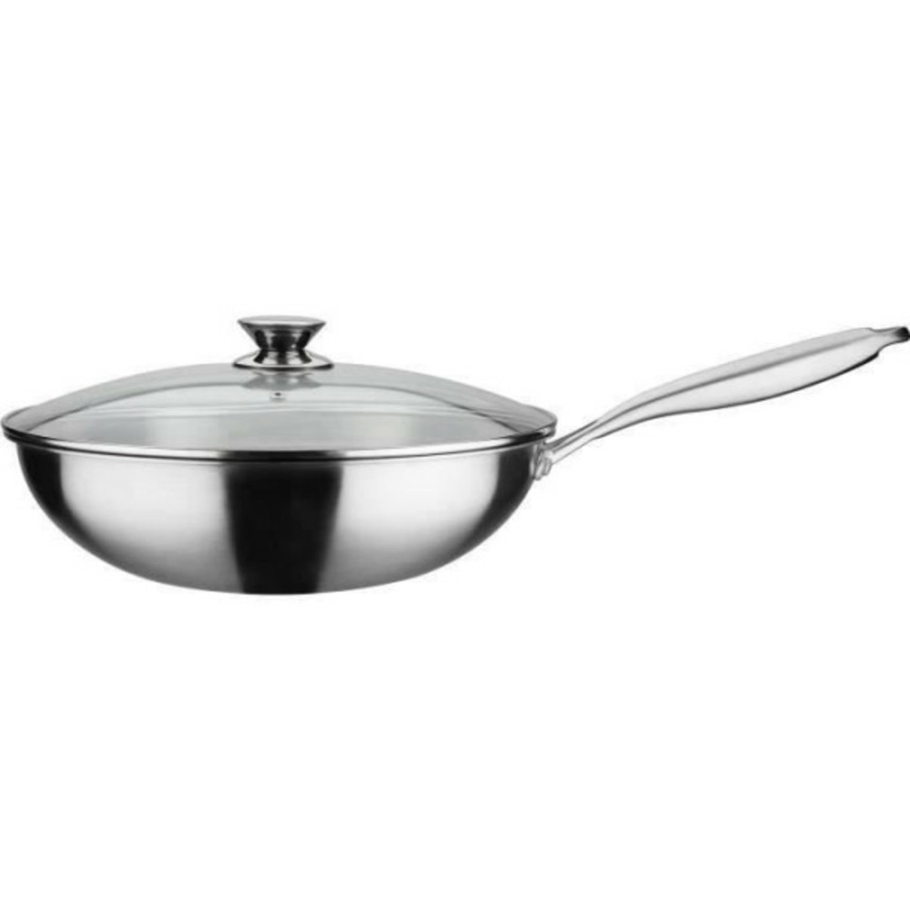 Wok professionnel - - 32 cm - induction - acier inoxydable massif