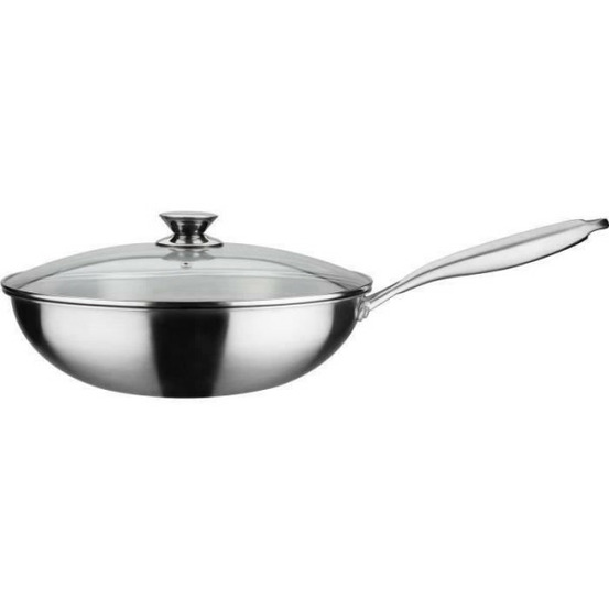 Wok professionnel - - 32 cm - induction - acier inoxydable massif