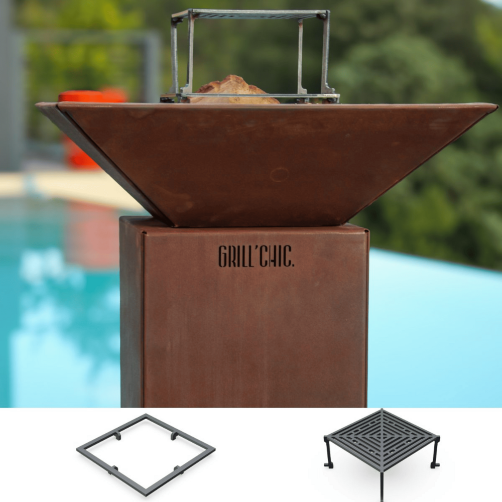 Set brasero découverte - auvergnat simple cuve corten - brasero sans rangement bois - carré - un brasero épuré pour un extérieur