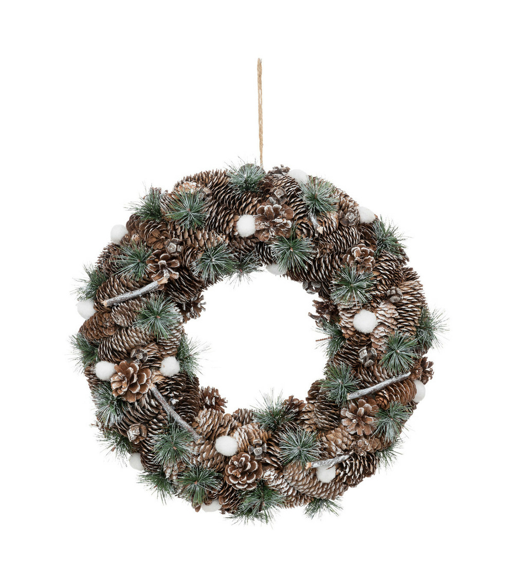 Couronne de noël déco marron glacé avec pommes de pin d 50 cm