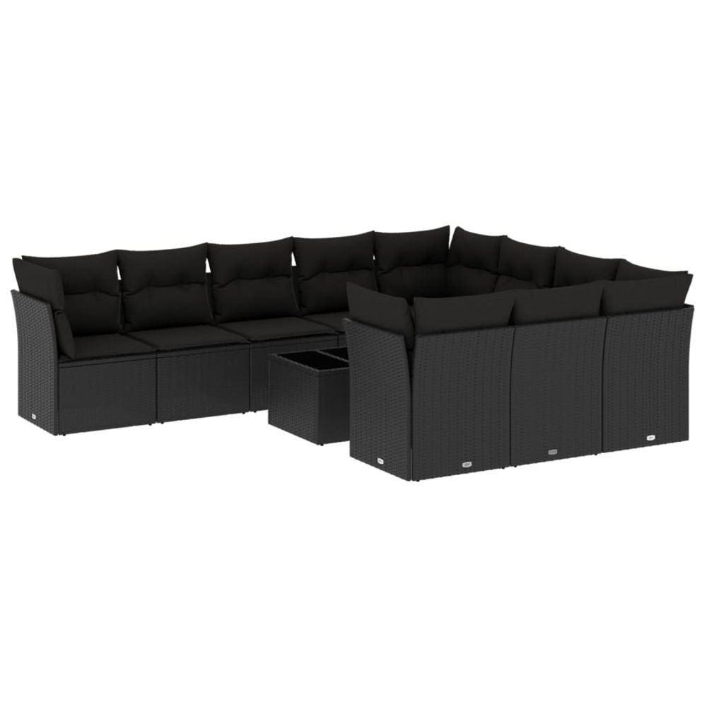 Salon de jardin 11 pcs avec coussins noir résine tressée