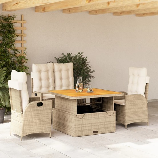 Ensemble à manger de jardin coussins 4 pcs beige résine tressée