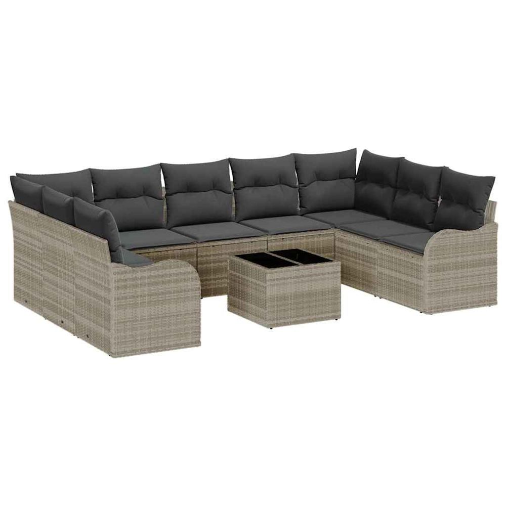 Ensemble de canapé de jardin 10 pc gris clair polyrotin