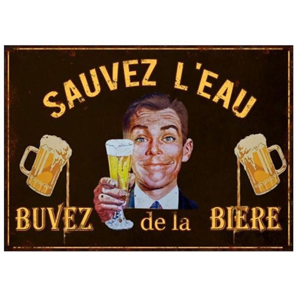 Plaque en métal humour 21 x 15 cm sauvez l'eau...