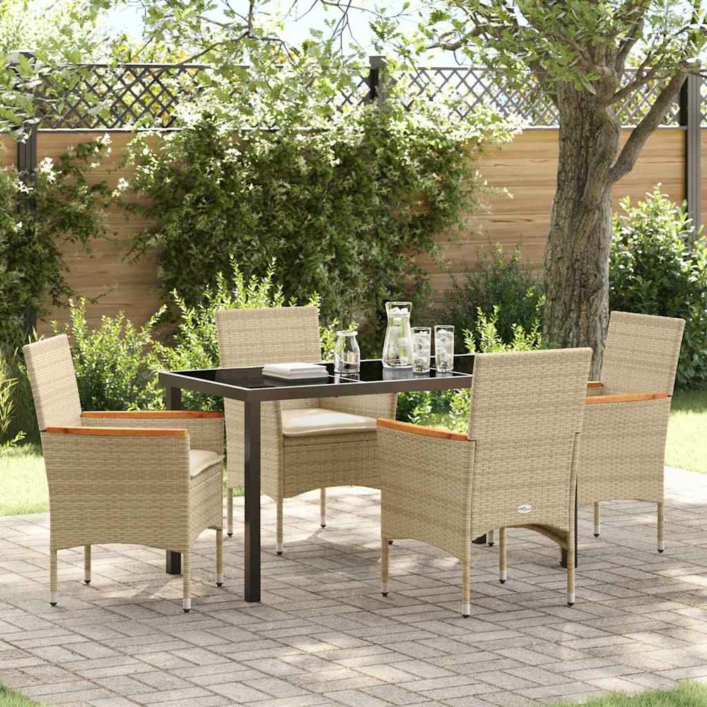 Ensemble de salle à manger pour jardin 5 pcs beige polyrotin