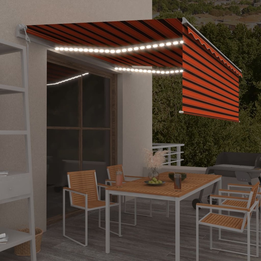 Auvent automatique store capteur de vent led orange et marron