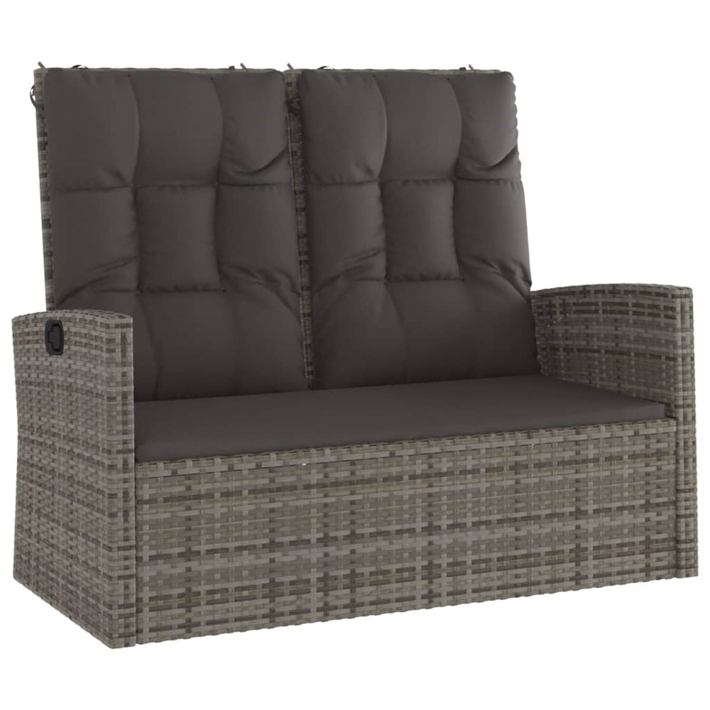 Banc de jardin meuble de patio d'extérieur terrasse inclinable et coussins gris 118 x 62 x 95 cm résine tressée