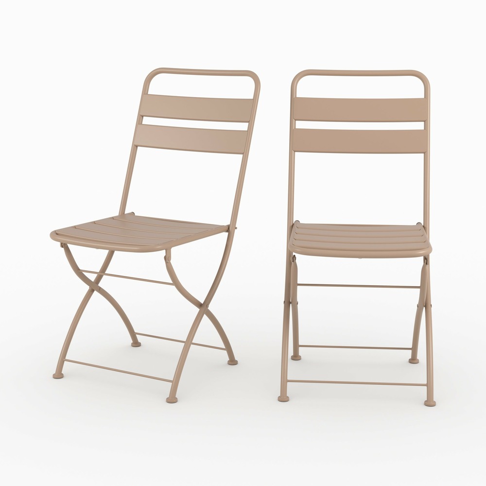 Yumi-lot de 2 chaises de jardin en métal taupe, pliantes