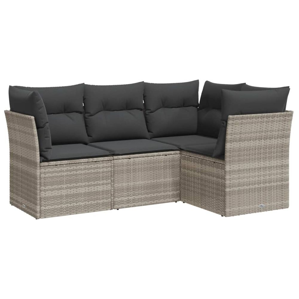 Salon de jardin 4 pcs avec coussins gris clair résine tressée